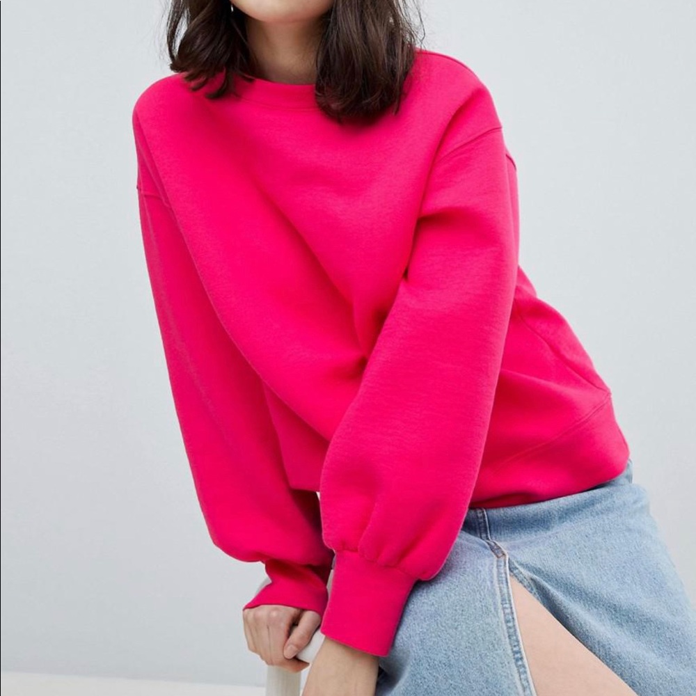 Women’s Pieces Balloon Sleeve Hot Pink Crew Neck M